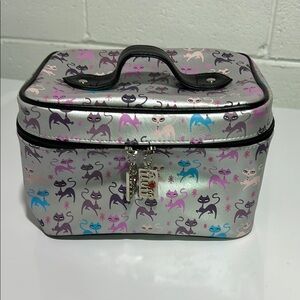 Cat Print Silver Cosmetic Case